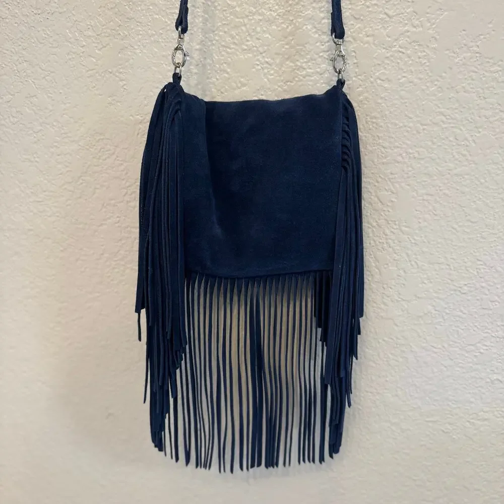 NWT Johnny Was OCEANO ITALIAN SUEDE FOLDOVER FRINGE CROSSBODY Bag Festival Boho